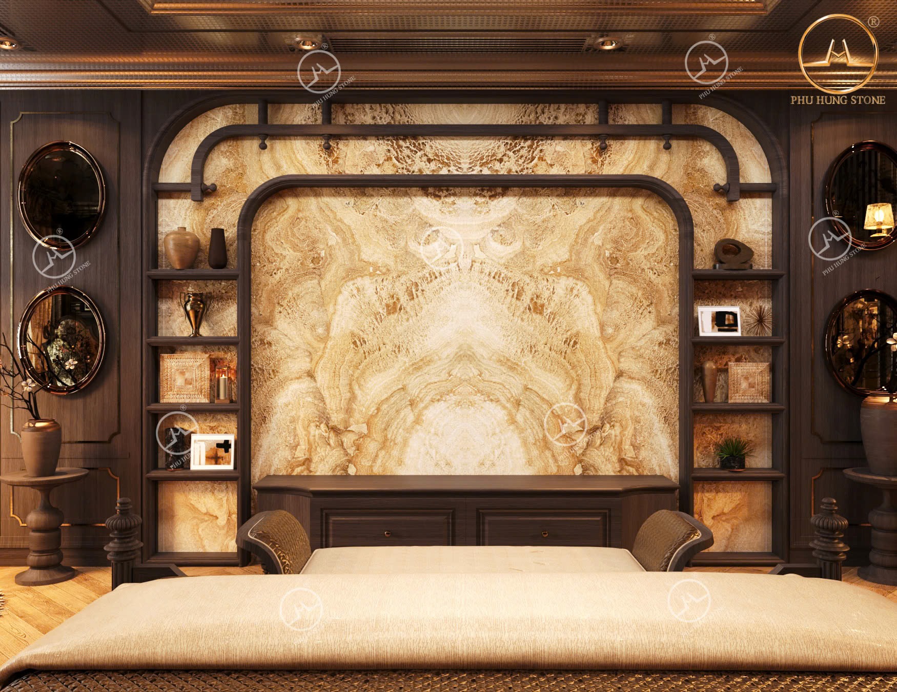 Hình ảnh Tranh Onyx vân mây ghép đối vân
