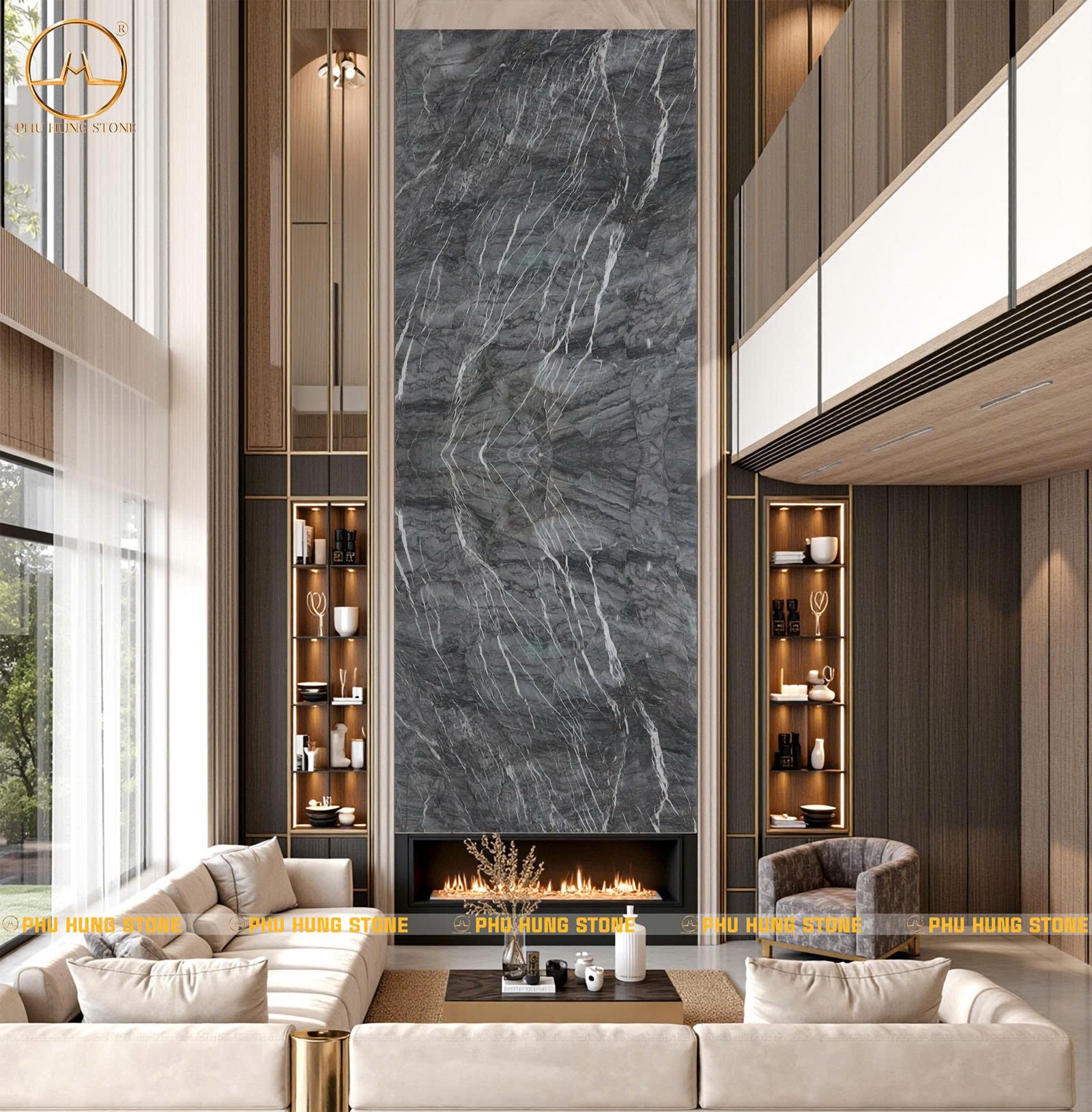 Hình ảnh Tranh thông tầng 2 tấm Quartz Crystos đen huyền bí