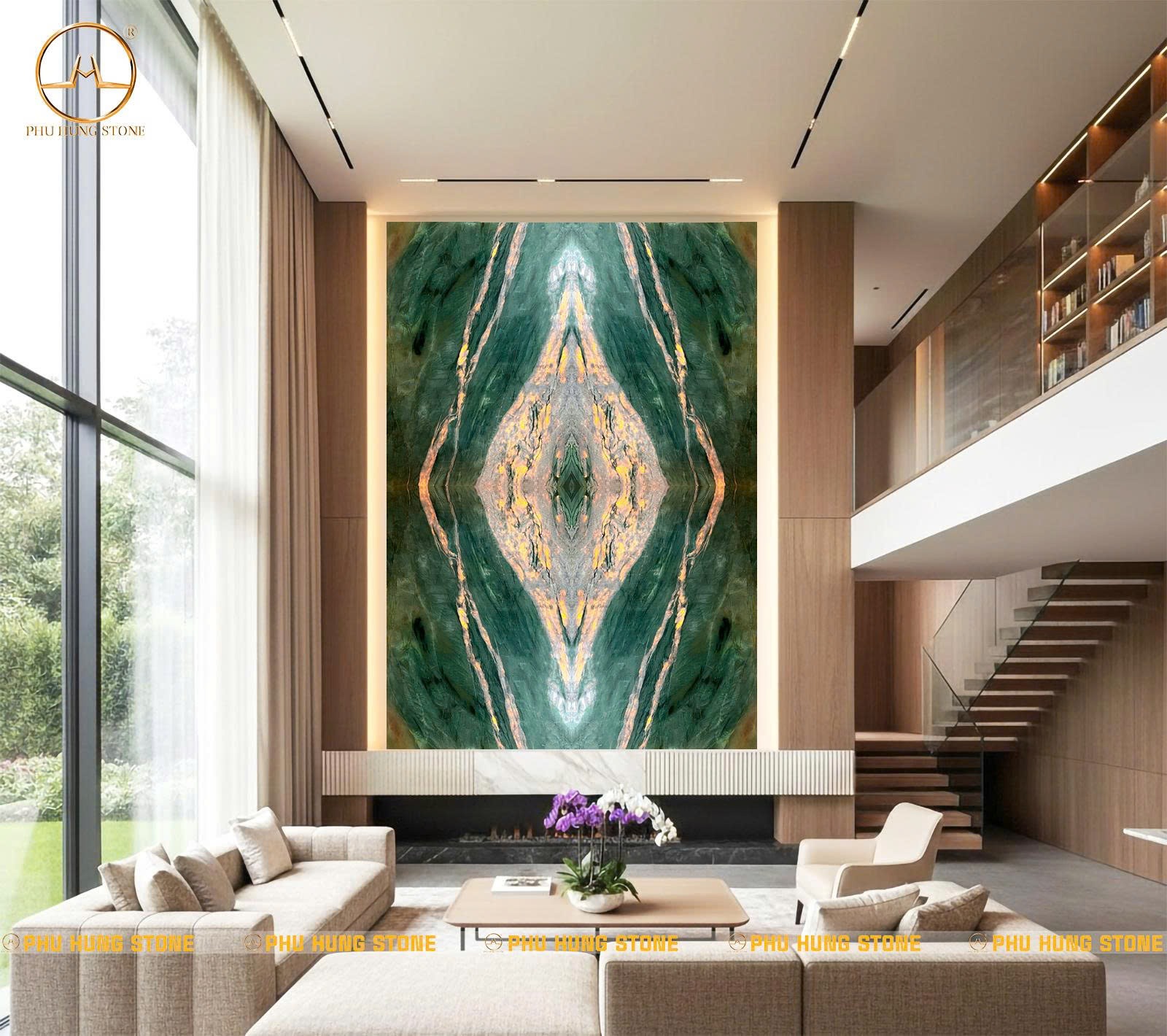 Hình ảnh Tranh thông tầng 4 tấm màu xanh Fuchsite Crystal
